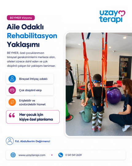 Beykoz Erişilebilir Yaşam Merkezi BEYMER'in aile odaklı rehabilitasyon yaklaşımı: Bireysel ihtiyaç odaklı, çok disiplinli ekip, erişilebilir ve sürdürülebilir hizmet.